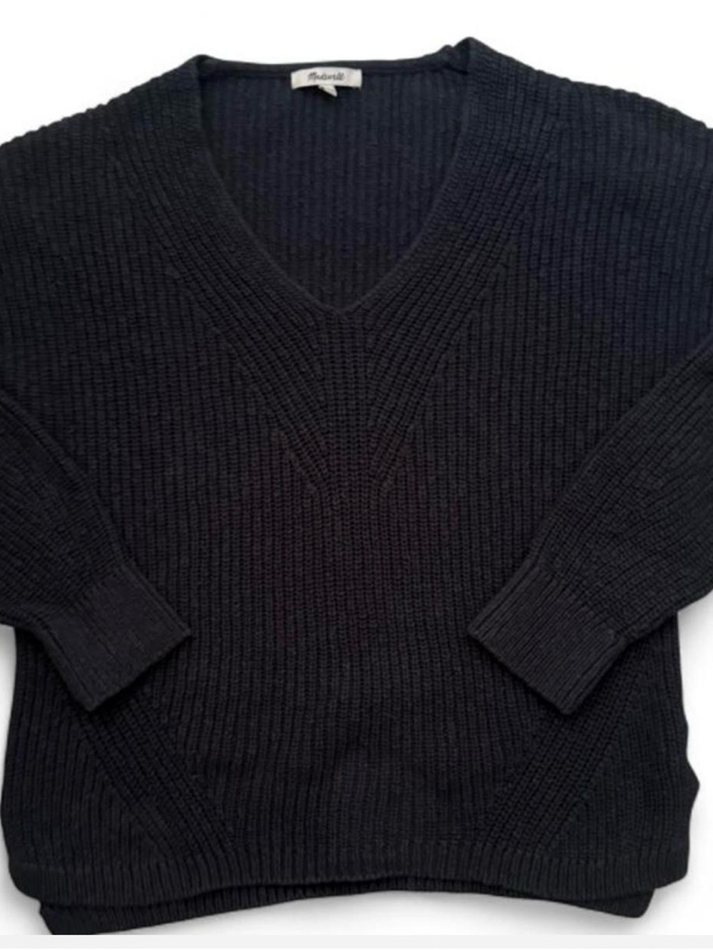 Madewell Navy Blue Ribbed V-Neck Sweater Pullover